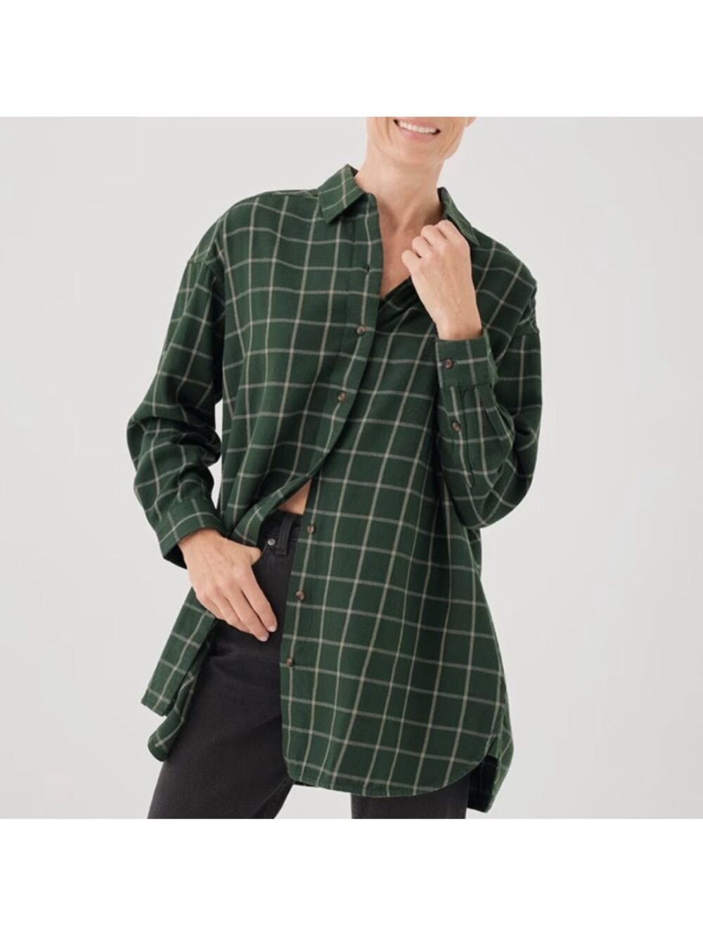 Pact Fireside Oversized Flannel Button Up Plaid Shirt Green XL/XXL Cozy gorpcore